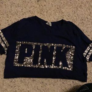 Navy Pink Bling Short Sleeved Large